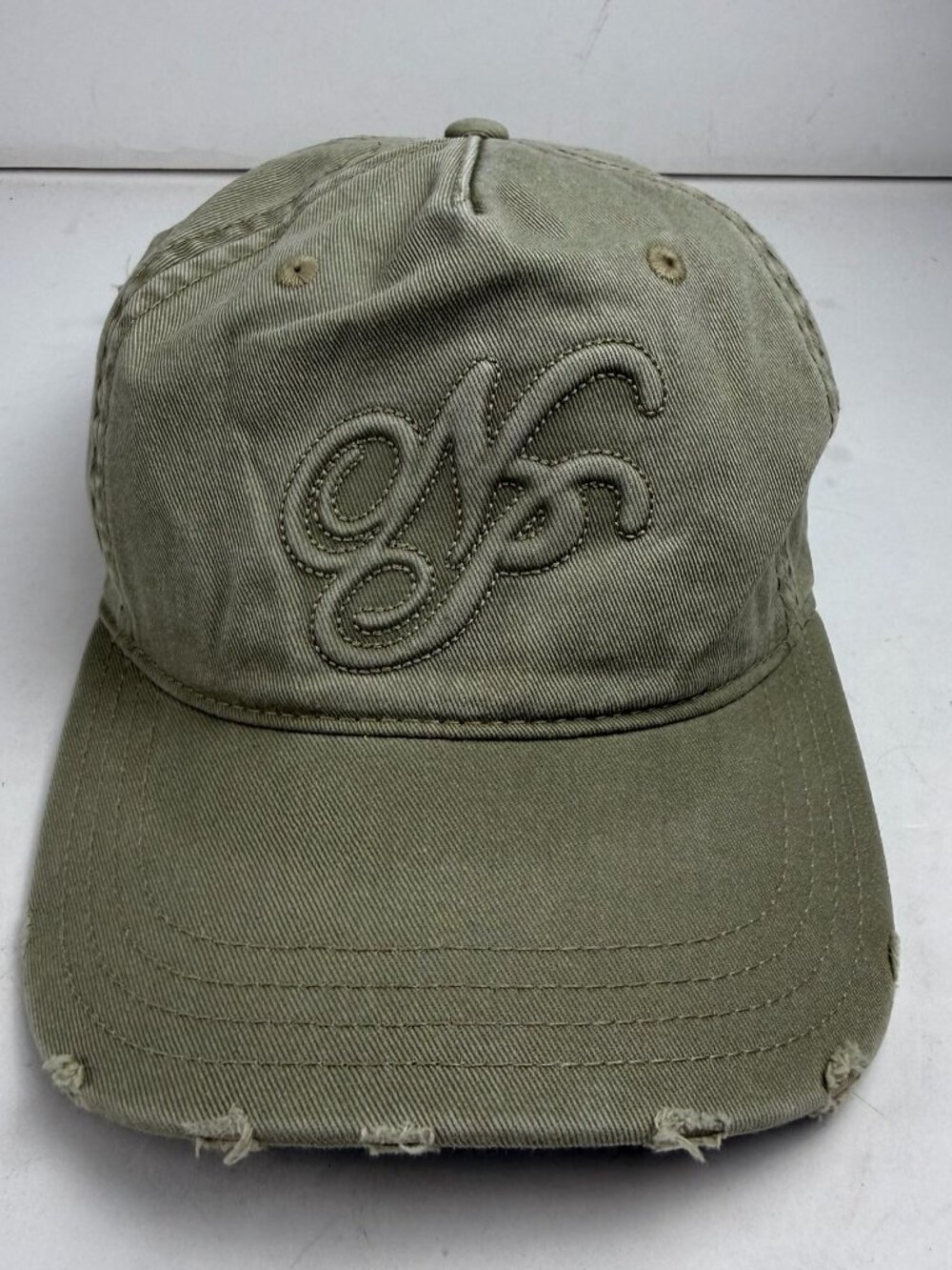 Nude Project Distressed Dad Hat NP Embroidered Washed Olive Green Cotton Cap